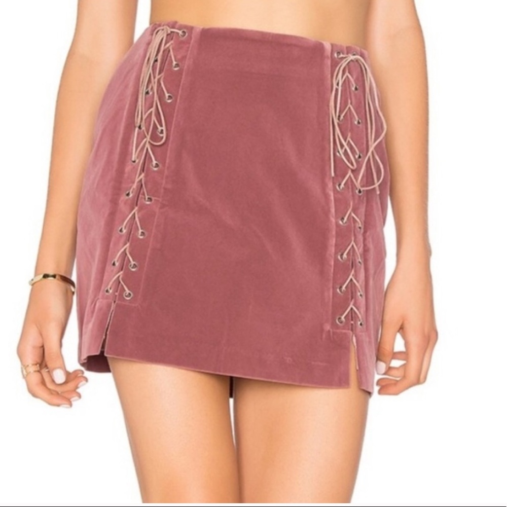 NWOT Pink Suede Mini Skirt with Front Ties